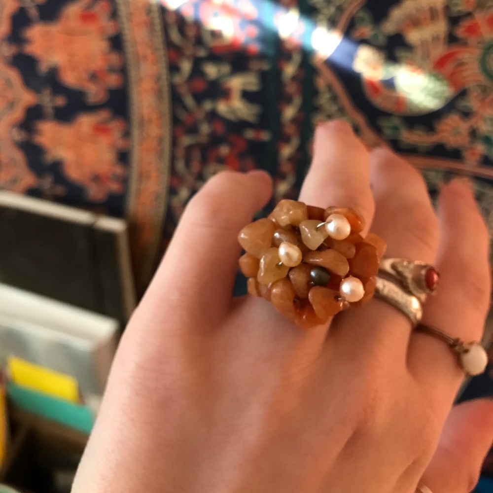 Orange Stone Quartz Boho Ring